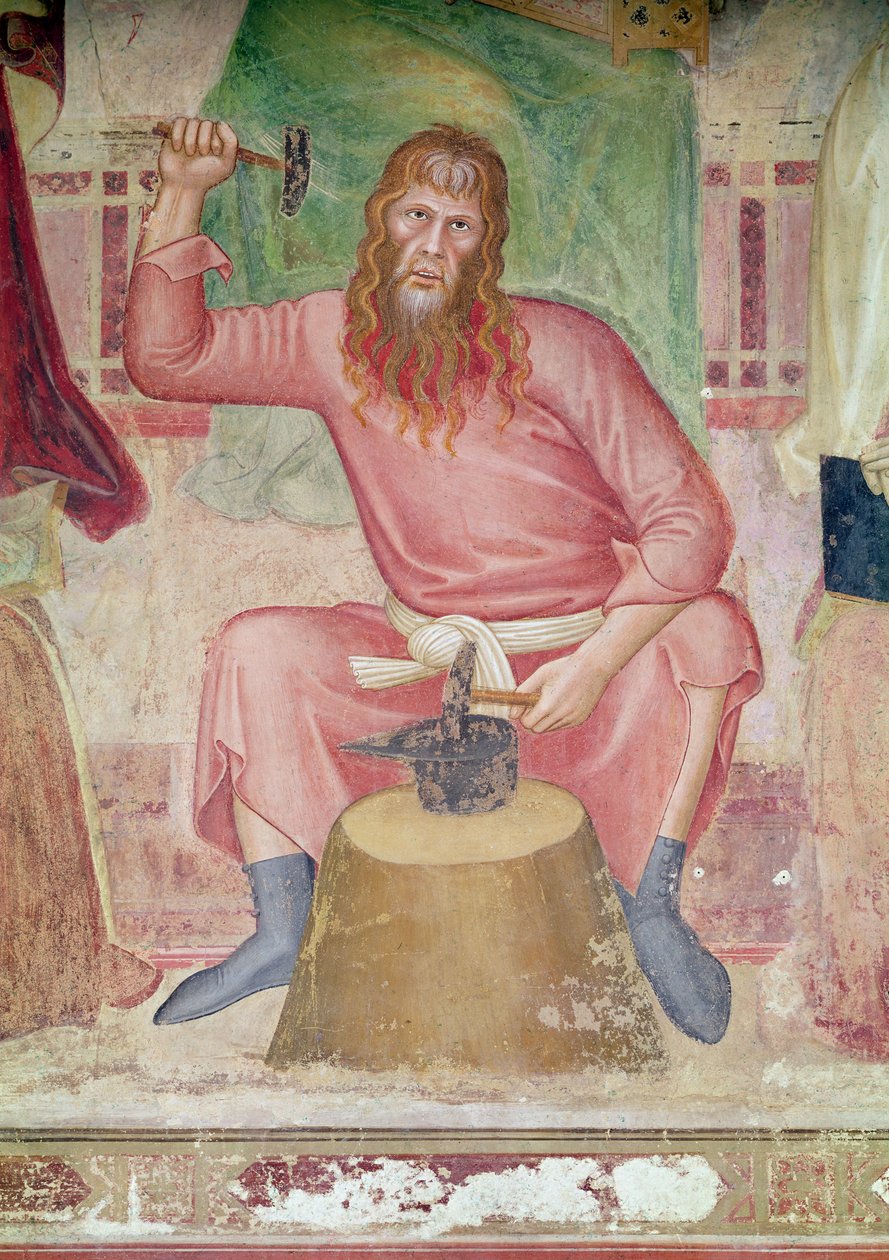 A Alegoria da Igreja Ativa e Triunfante, detalhe de uma seção à direita inferior mostrando Tubal-cain, c.1366-68 de Andrea di Bonaiuto