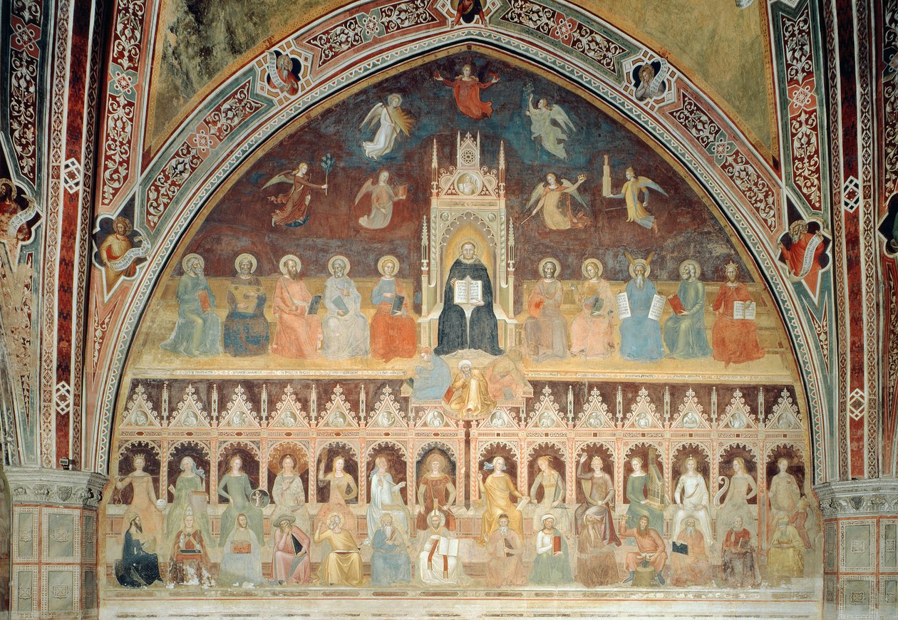 O Triunfo da Doutrina Católica, personificado em São Tomás de Aquino, da Capela Espanhola, c.1365 de Andrea di Bonaiuto