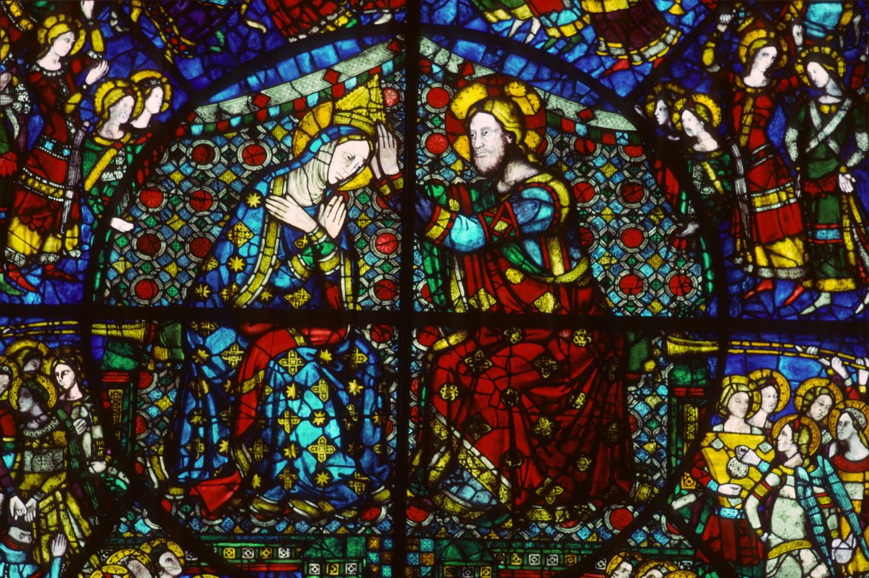 A Coroação da Virgem, 1365 (vitral) de Andrea di Buonaiuto da Firenze