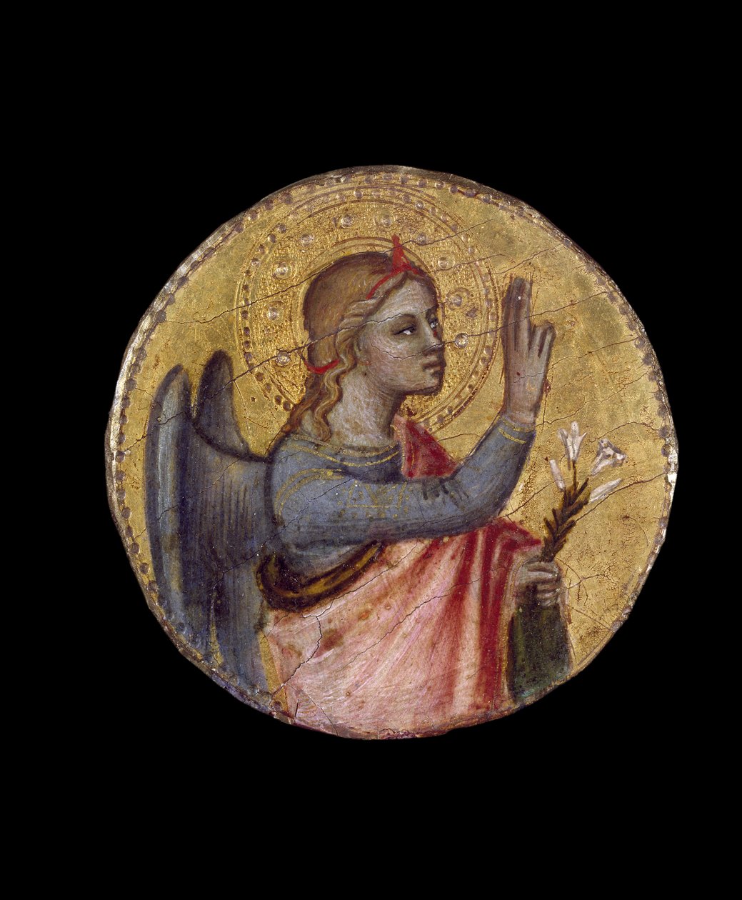 O Anunciador Anjo, do século 14 (tempera no painel) de Andrea di Cione Orcagna