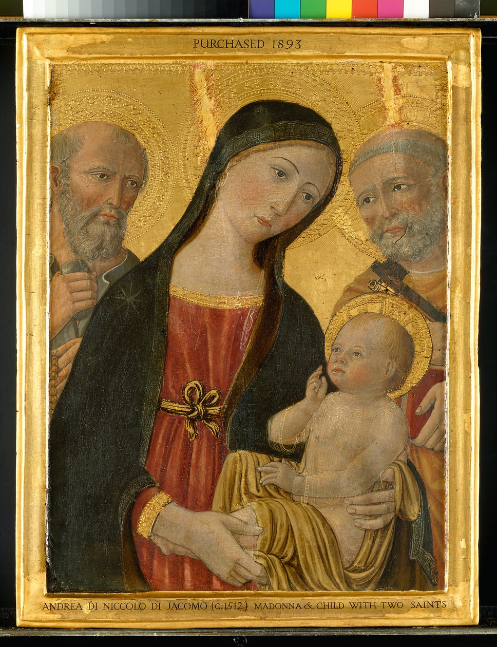 Virgem e Menino entre São Jerônimo e São Pedro, c.1500 (têmpera a ouro no painel) de Niccolo di Giacomo