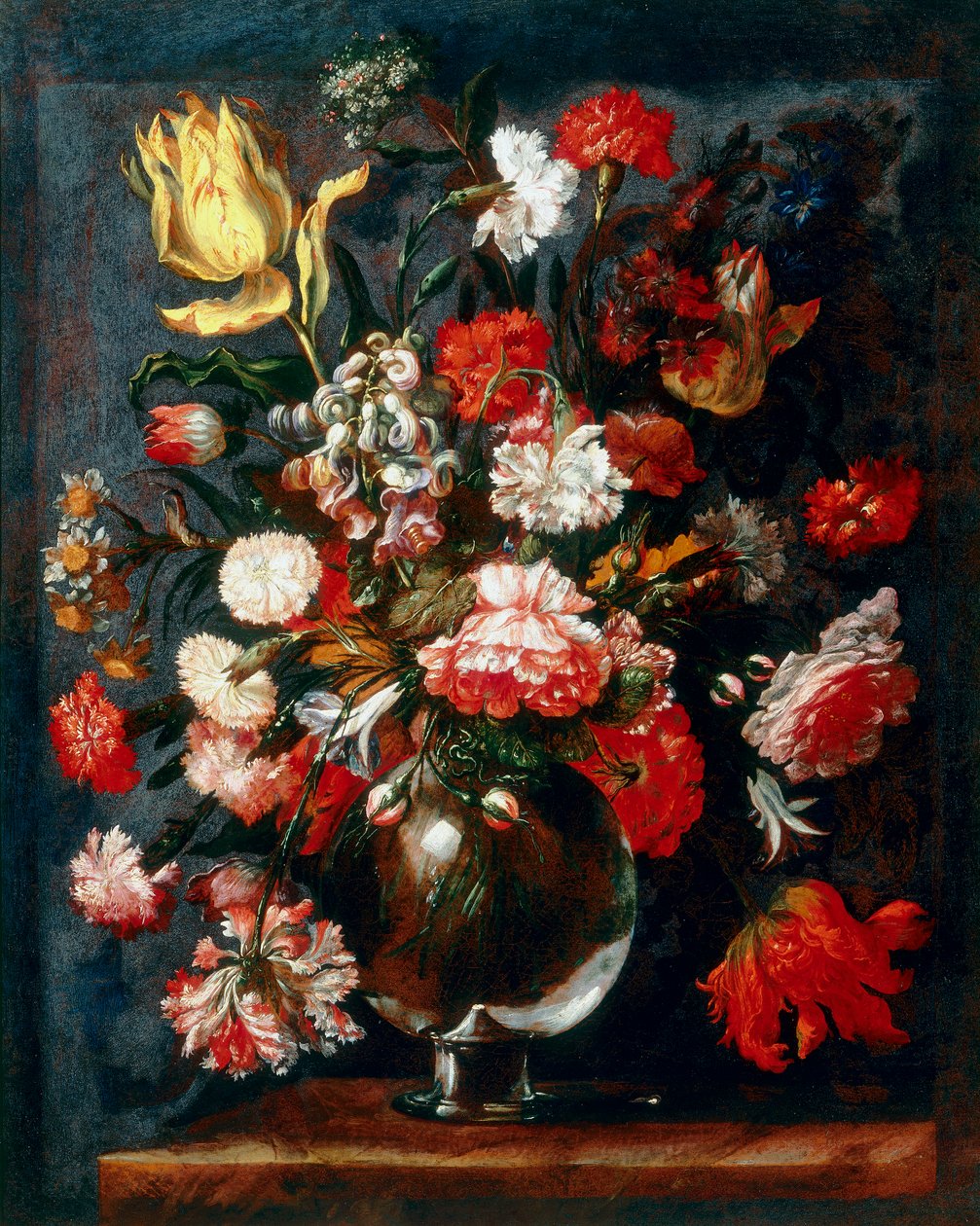 Vaso de vidro com um monte de cravos de Andrea the Elder Scacciati