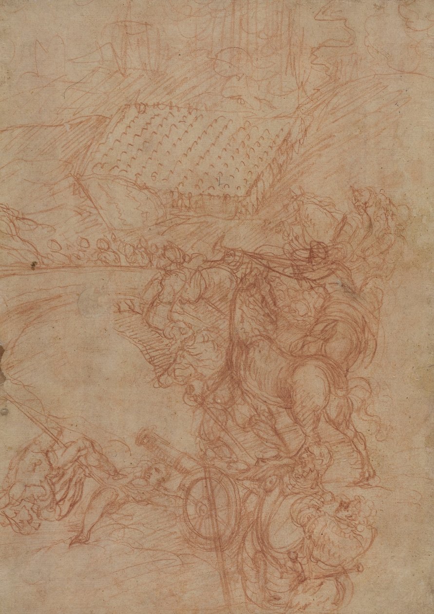 A Batalha de Spoleto, c.1575 (giz vermelho sobre papel) de Andrea (1539-1614) Vicentino