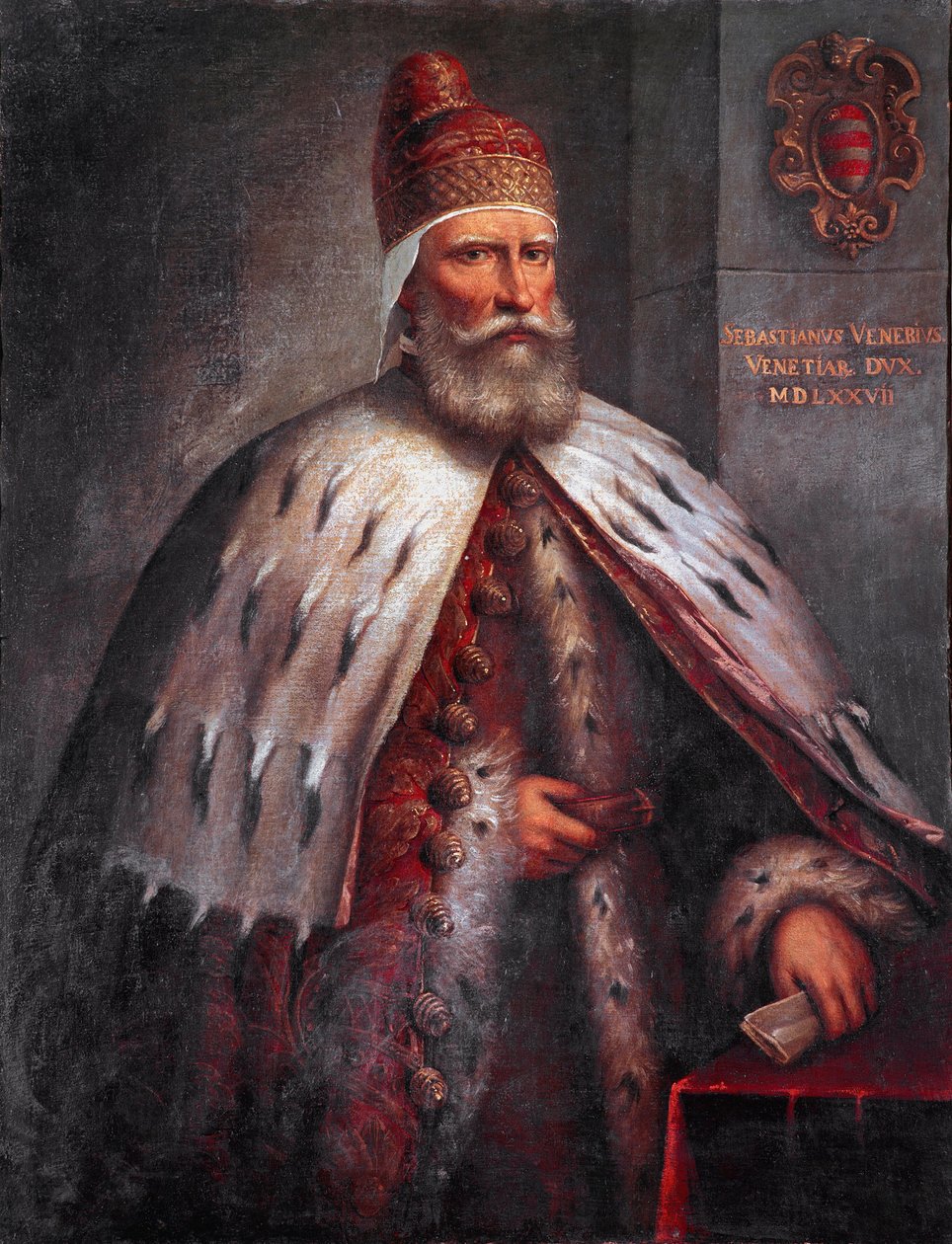 Retrato de Doge Sebastiano Venier (1496-1578), condottiere Ele liderou a frota veneziana com Francesco Duodo durante a batalha de Lepanto em 1571. Pintura de Andrea de 
