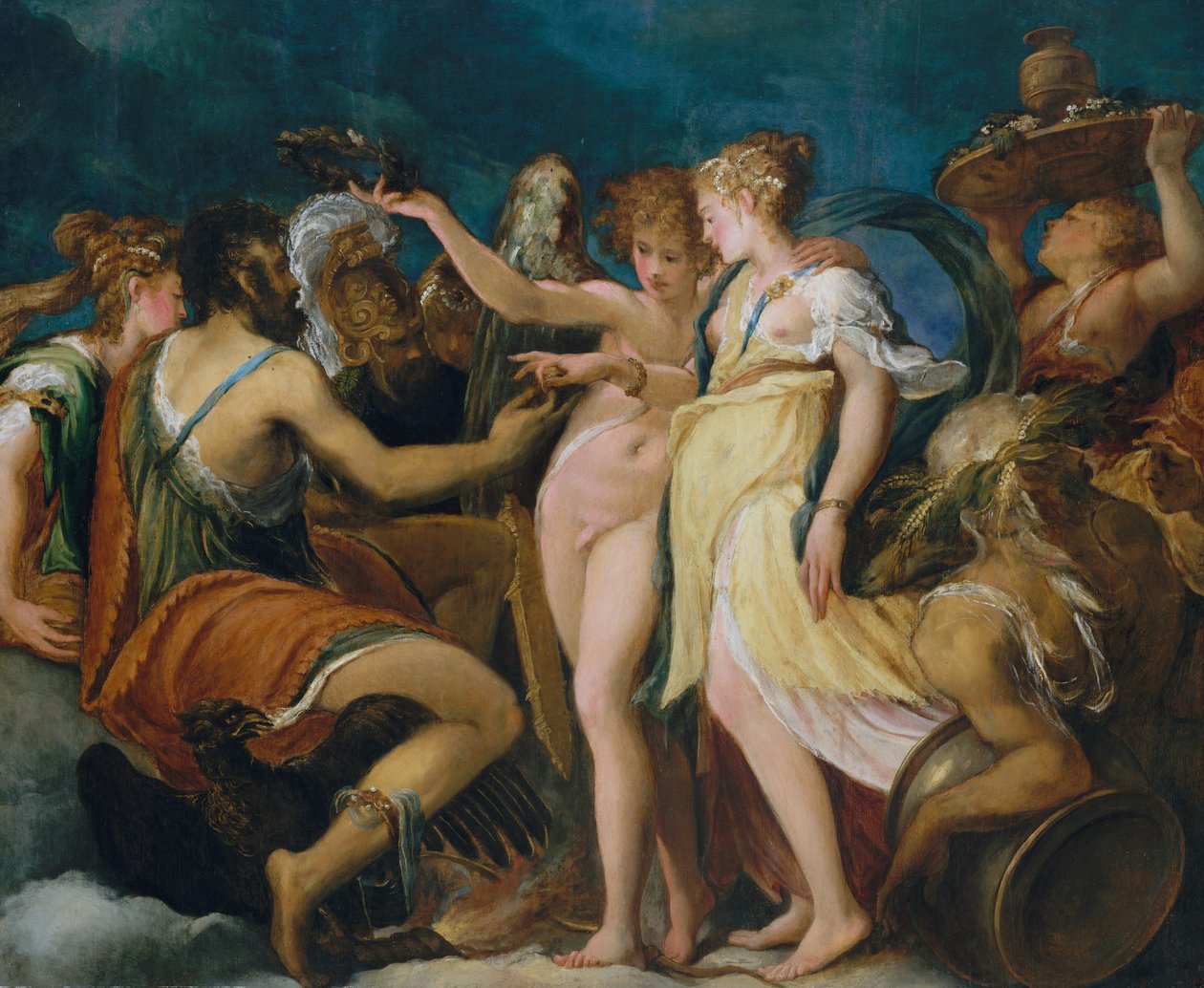 O Casamento de Cupido e Psique, c.1550 (óleo sobre madeira, transferido para Masonita) de Andrea Schiavone