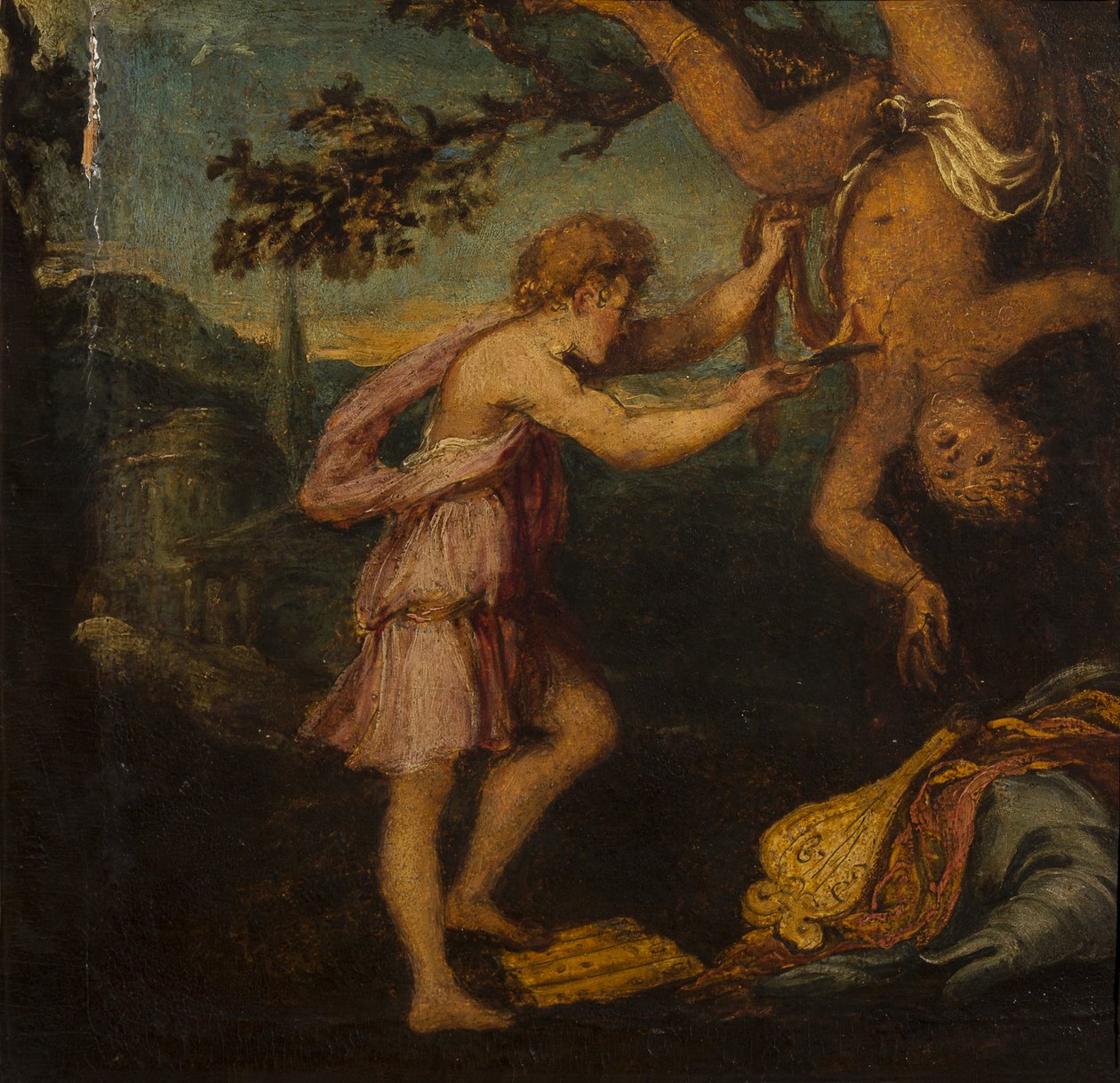 A esfola de Marsyas (óleo sobre painel de madeira) de Andrea Schiavone