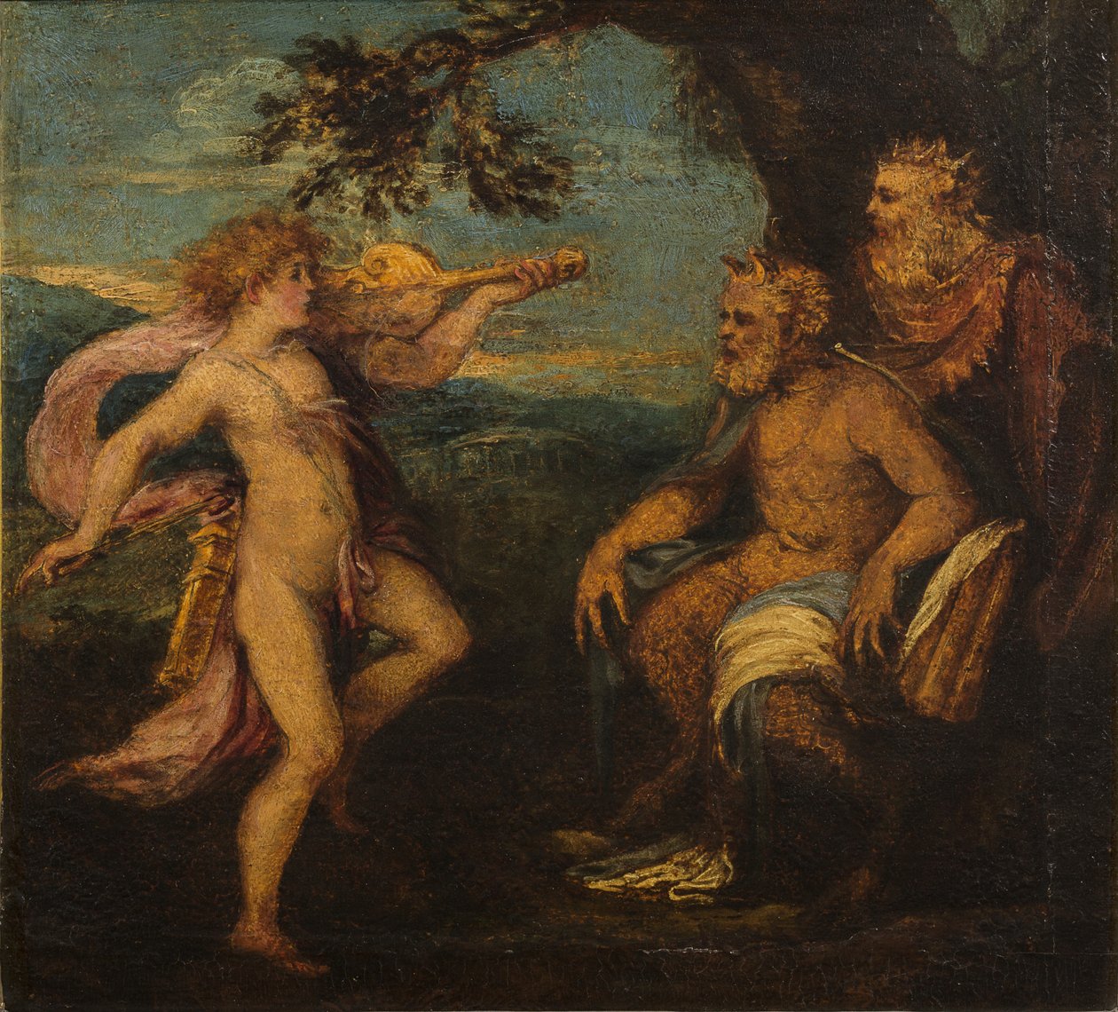 O Julgamento de Midas (óleo sobre painel de madeira) de Andrea Schiavone