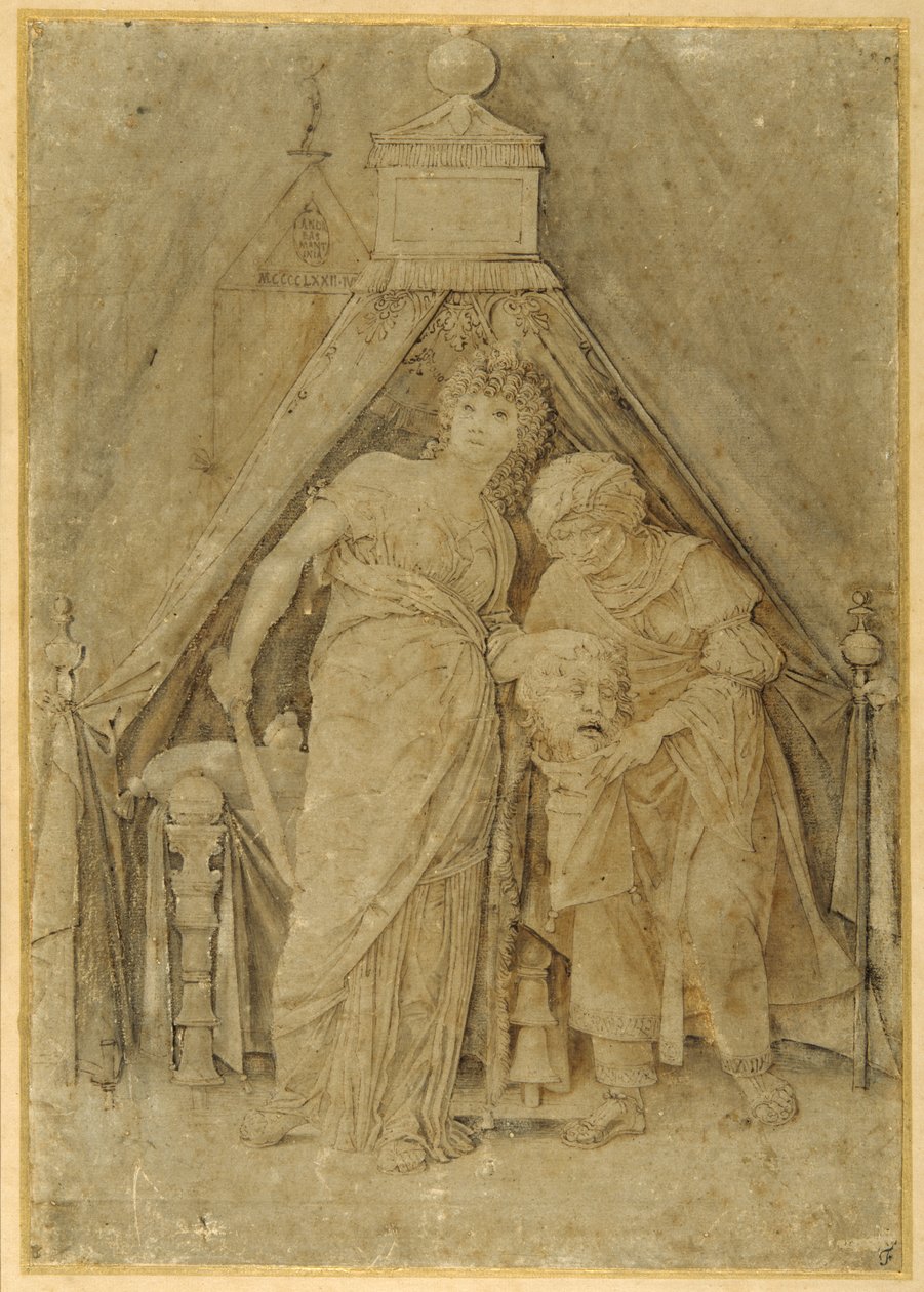 Judith com a cabeça de Holofernes, depois de Mantegna (caneta e tinta castanha com lavagem castanha) de Andrea (follower of) Mantegna