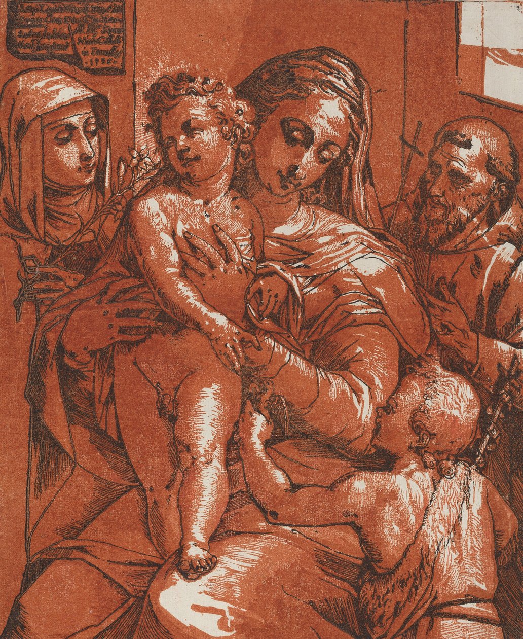 Madona e o Menino Acompanhados pelos Santos, 1585. de Andrea Andreani