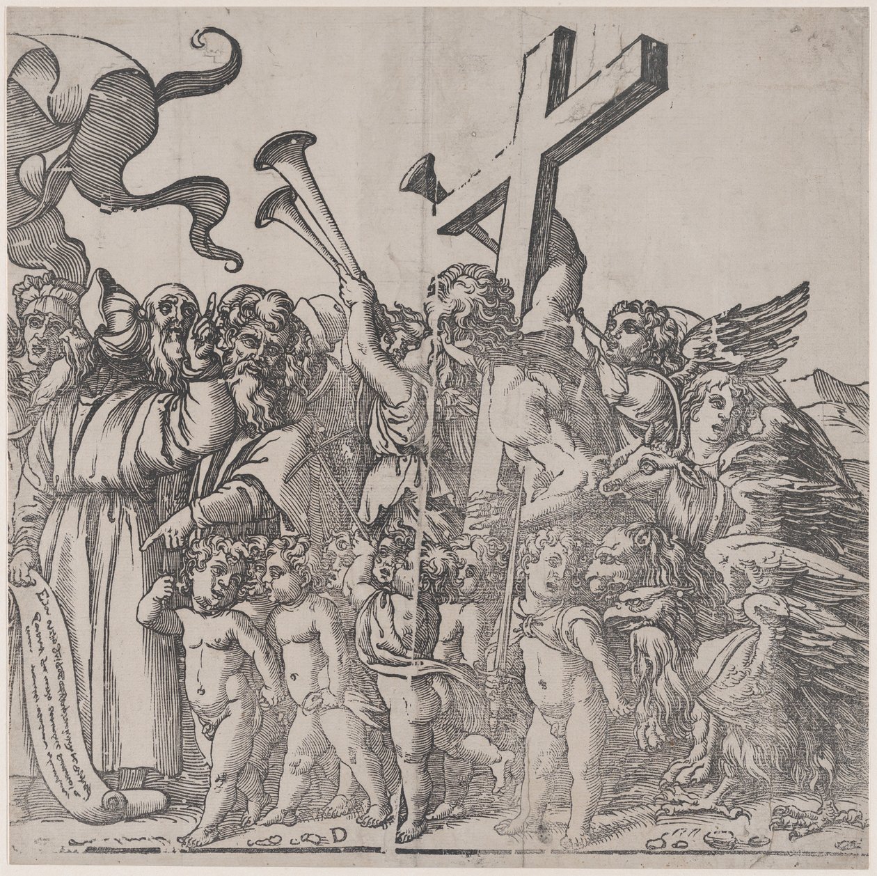 Seção D: anjos tocando trombetas etc, de O Triunfo de Cristo, 1836. de Andrea Andreani
