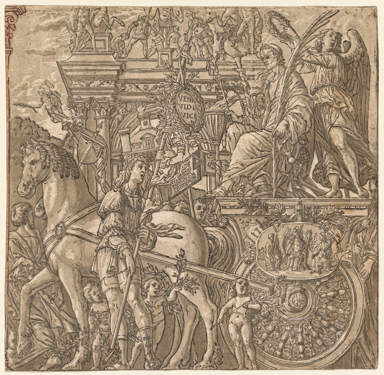 O triunfo de Júlio César: César Triunfante, 1593-99. de Andrea Andreani