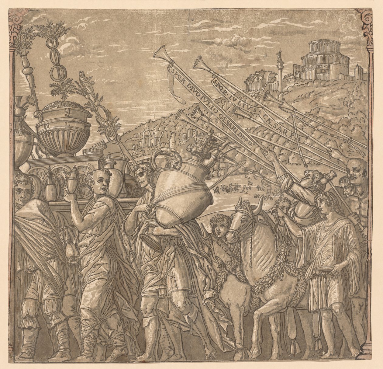 O triunfo de Júlio César: soldados carregando vasos, 1593-99. de Andrea Andreani