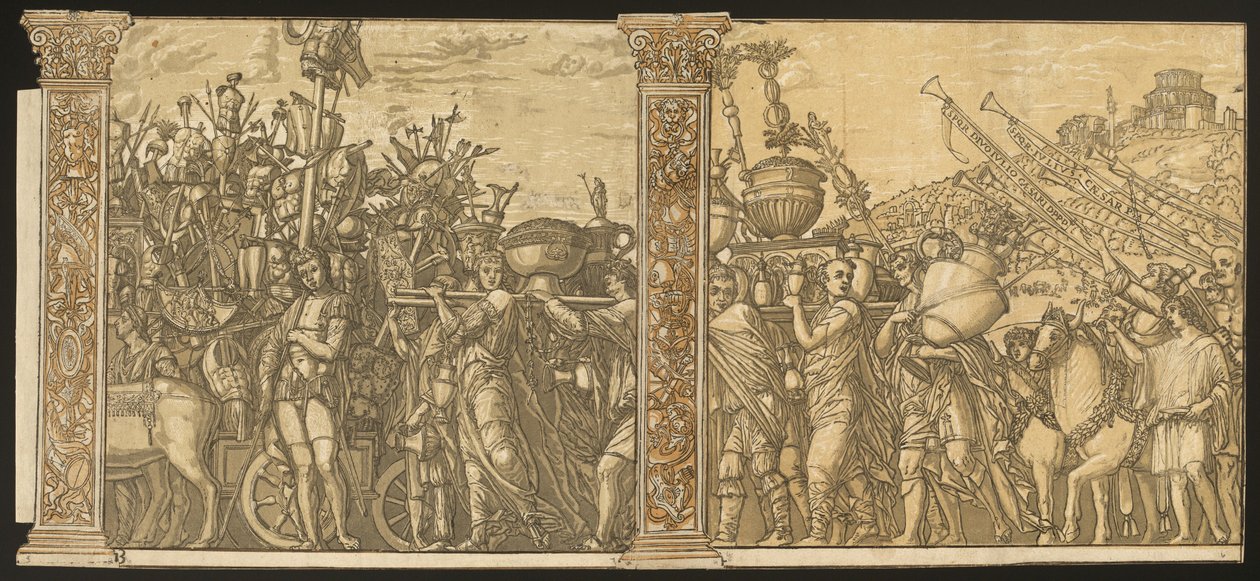 O Triunfo de Júlio César [nº 3 e 4 mais 2 colunas] de Andrea Andreani after Andrea Mantegna