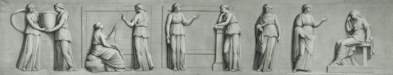Um painel grisaille com figuras femininas, incluindo musas. de Andrea Casali