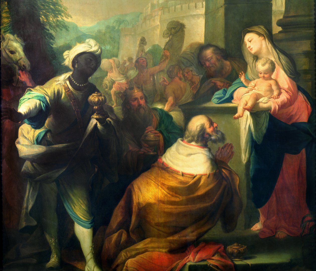 A Adoração dos Magos, detalhe dos três reis, detalhe c.1750 de 87285 de Andrea Casali