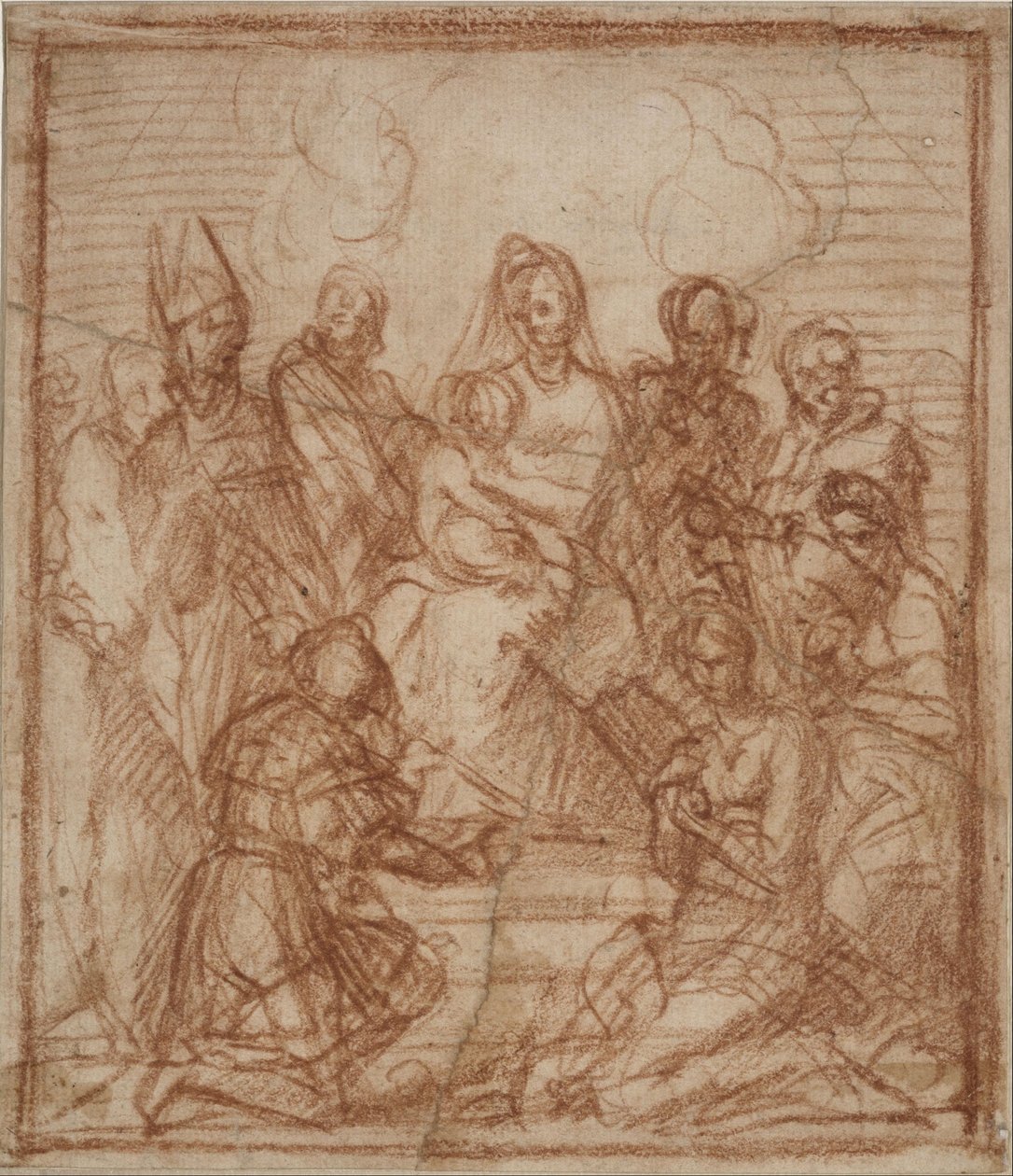 Madona entronizada com o Menino e oito santos (estudo de composição para a pintura do altar em Sarzana) de Andrea del Sarto