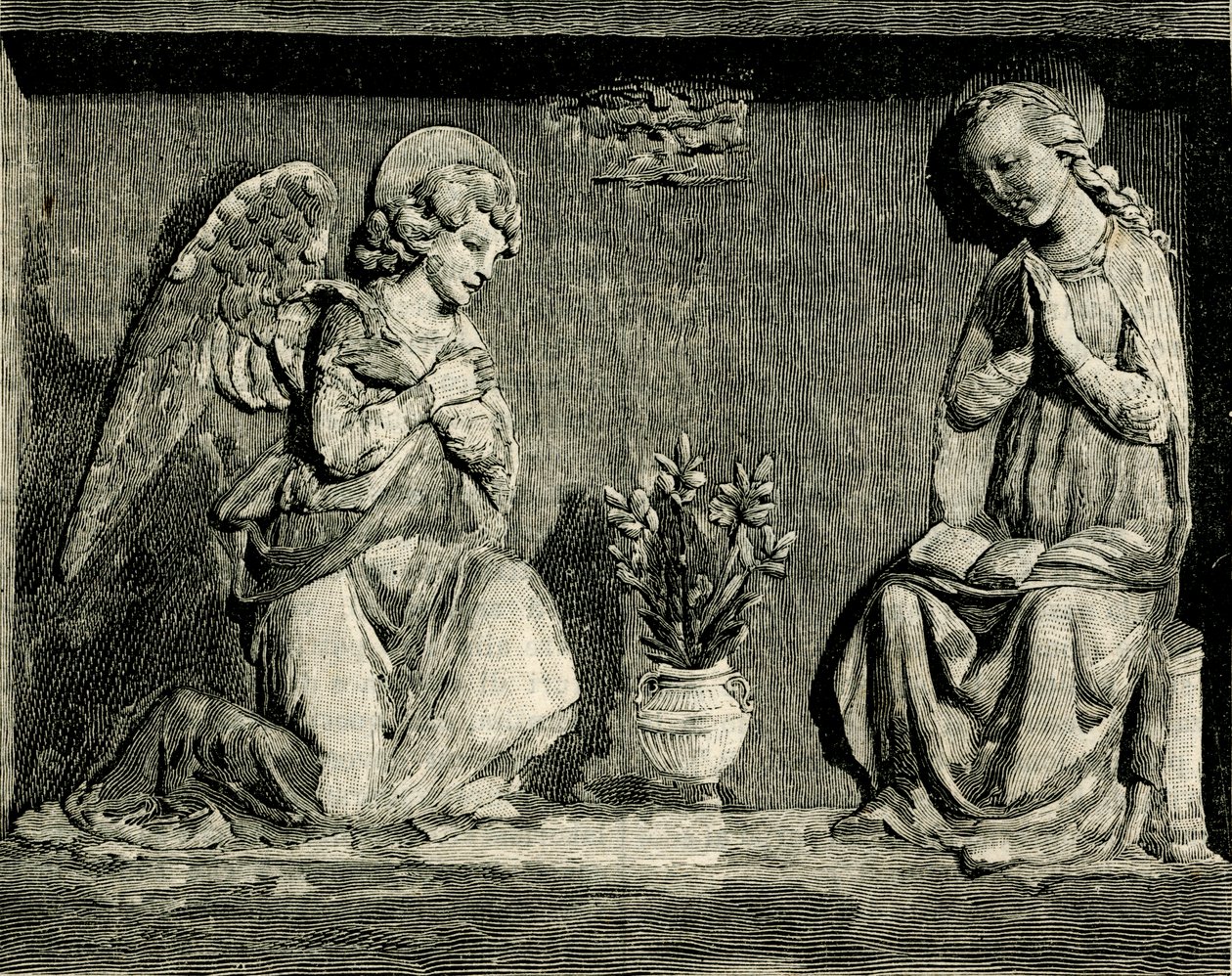 Anunciação, por Andrea Della Robbia (1435-1525 ou 1528), oratória da Madonna del Buon Consiglio, Prato, Toscana, Itália, talha de Le cento citta d