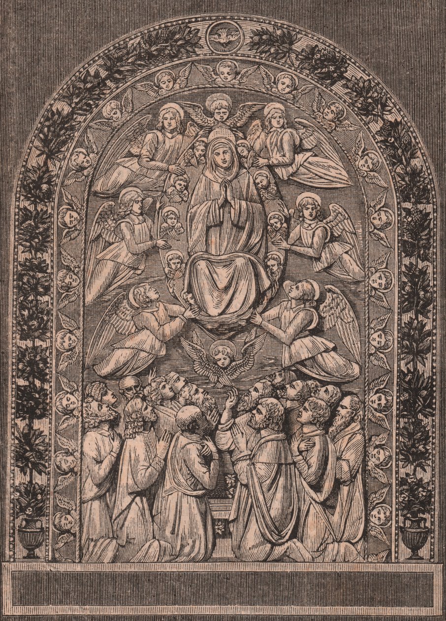 Assunção da Virgem, por Oficina de Andrea della Robbia (1435-1525 ou 1528), Pinacoteca di Citta di Castello, Umbria, Itália, xilogravura de Le cento citta d