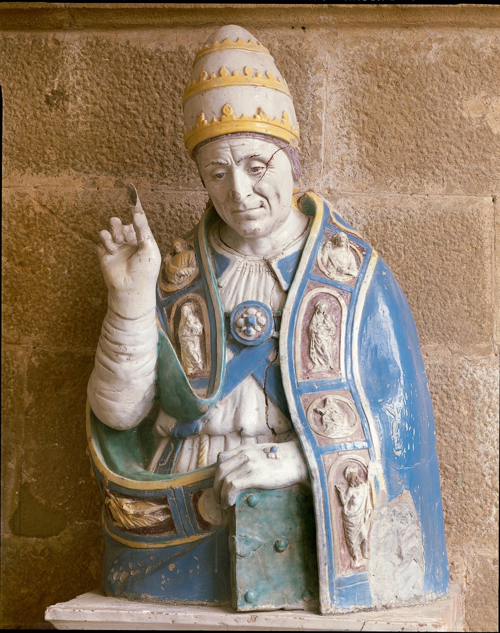 Busto de San Lino (terracota policromada vidrada) de Andrea Della Robbia