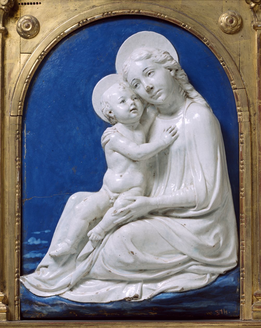 A Madona e a Criança (A Madona da Humildade) (terracota vidrada) de Andrea Della Robbia