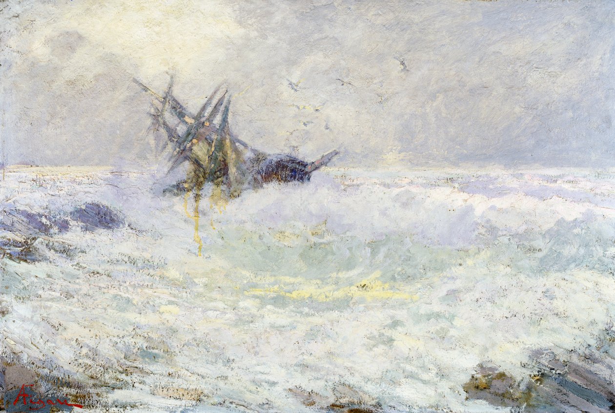 Mar tempestuoso ou Último beijo, de Andrea Figari (1858-1954), óleo sobre papelão, 72x105 cm. Itália de Andrea Figari