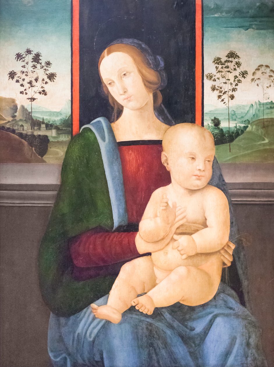 Madonna com Criança (óleo sobre madeira) de Andrea Ingegnio