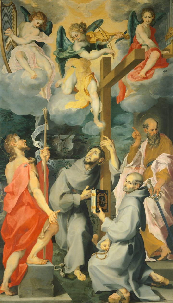 Altarpiece representando os Santos Baptistas, Francisco, Bernardo e Paulo em êxtase, de Andrea Lilio (1555-1610) de Andrea Lilio