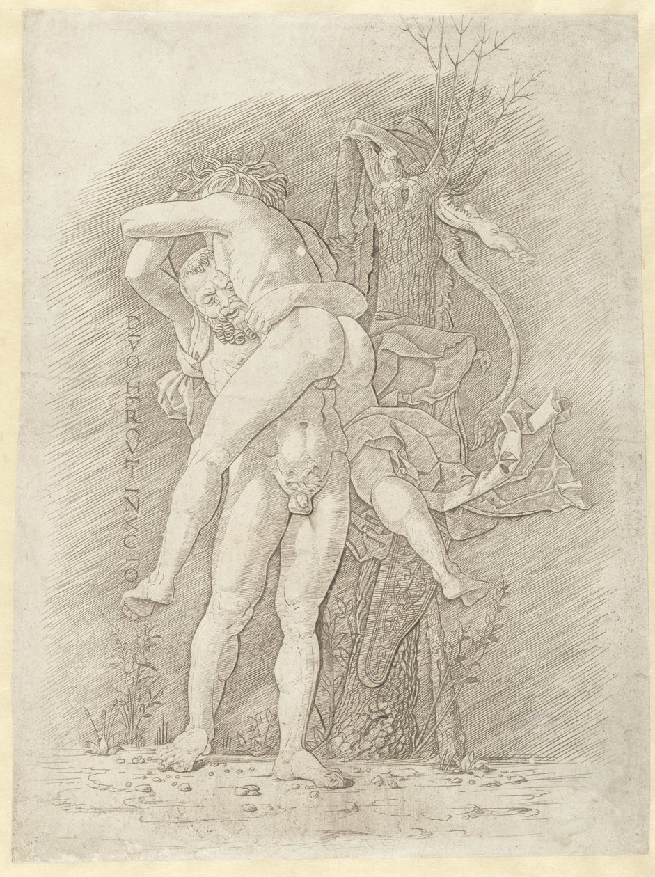 Hercules en Antaeus
Divo Herculi invicto (título sobre o objecto) de Andrea Mantegna (school of)