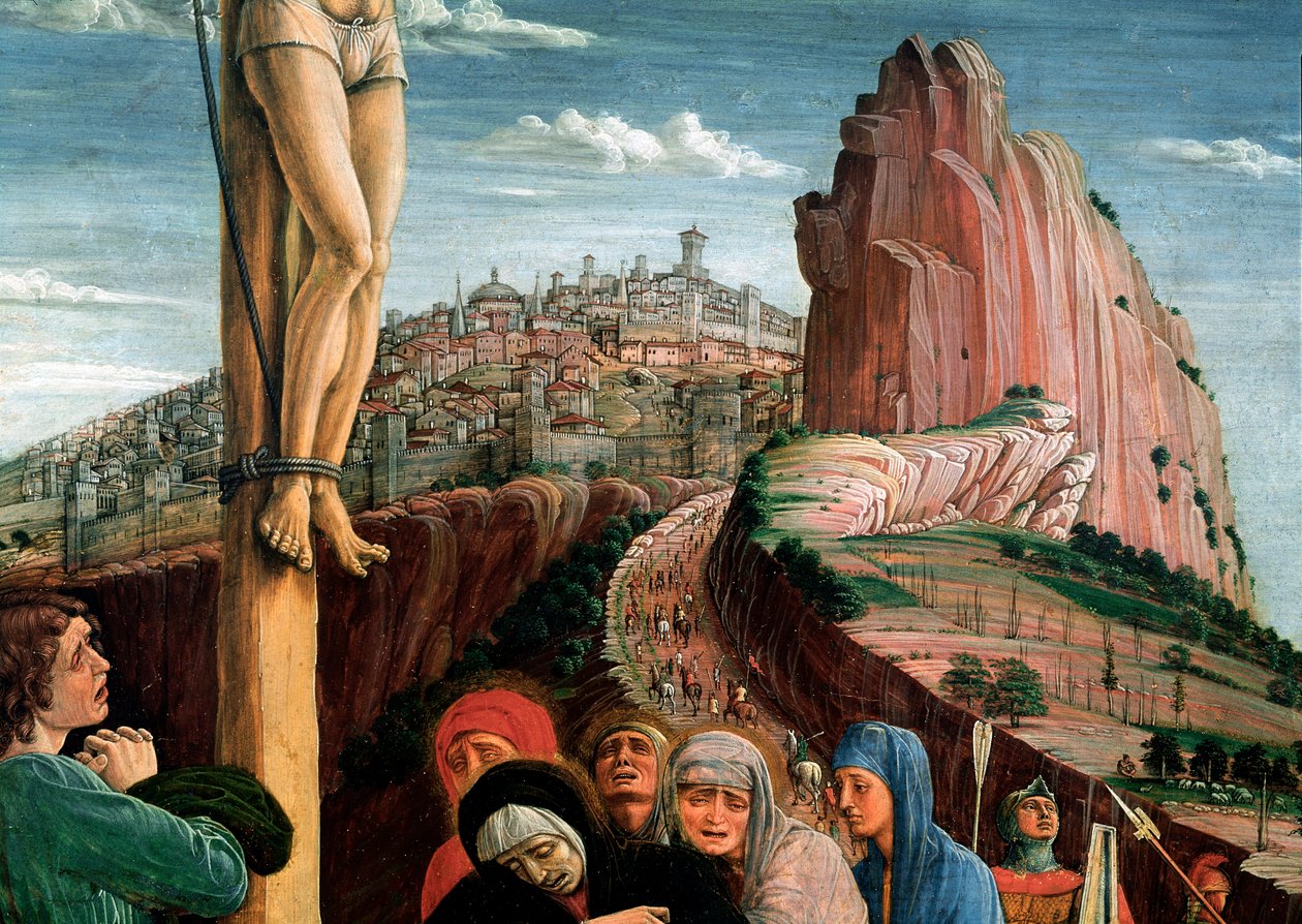 Altarpe de San Zeno: crucificação. Detalhe. Tempera sobre tela de Andrea Mantegna (1431-1506) 1459-1460 Paris, Musee du Louvre de Andrea Mantegna