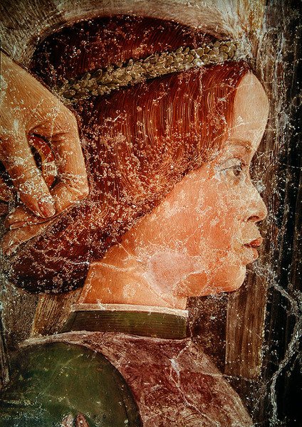Chegada do Cardeal Francesco Gonzaga, detalhe de um de seus irmãos mais novos, c.1465-74 (detalhe de 78454) de Andrea Mantegna