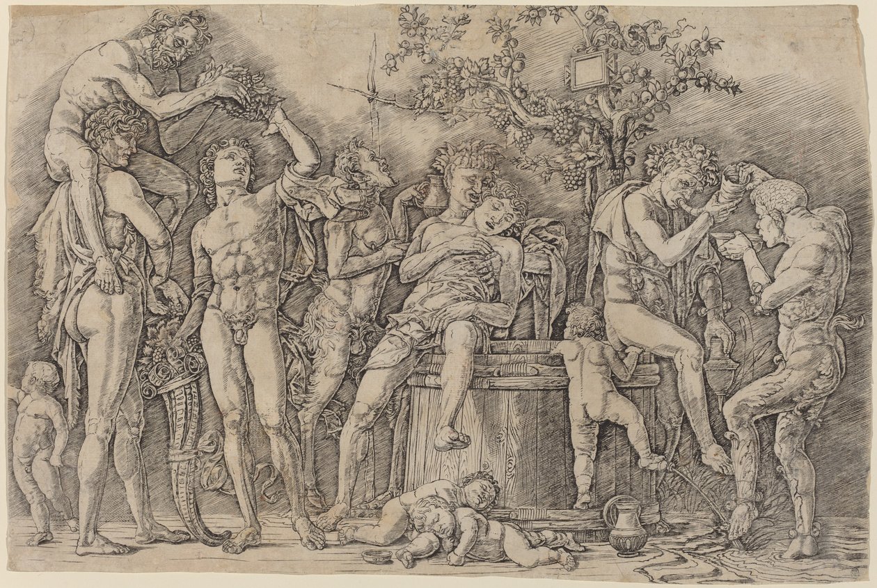 Bacanal com cuba de vinho de Andrea Mantegna