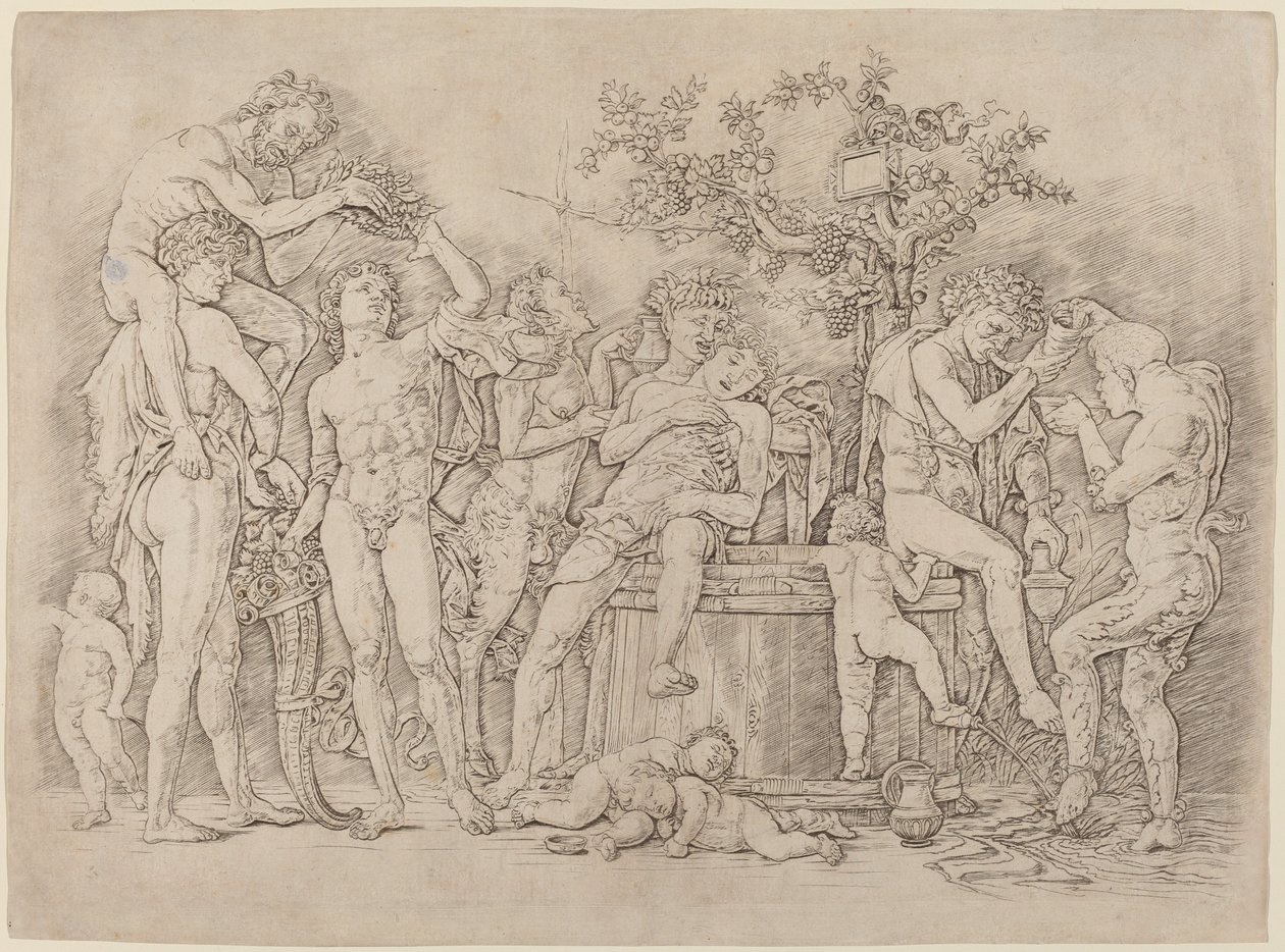Bacanal com cuba de vinho de Andrea Mantegna