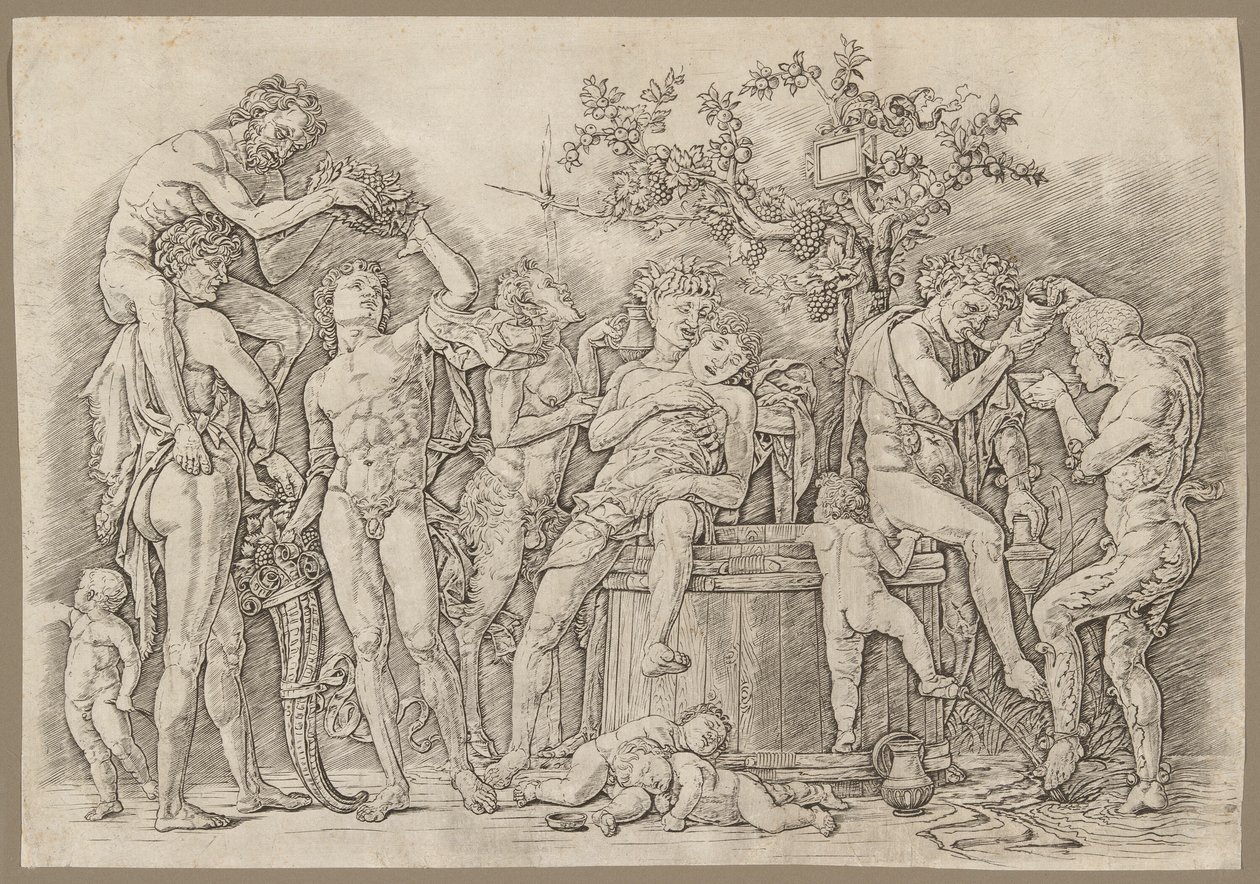Bacanal com cuba de vinho de Andrea Mantegna