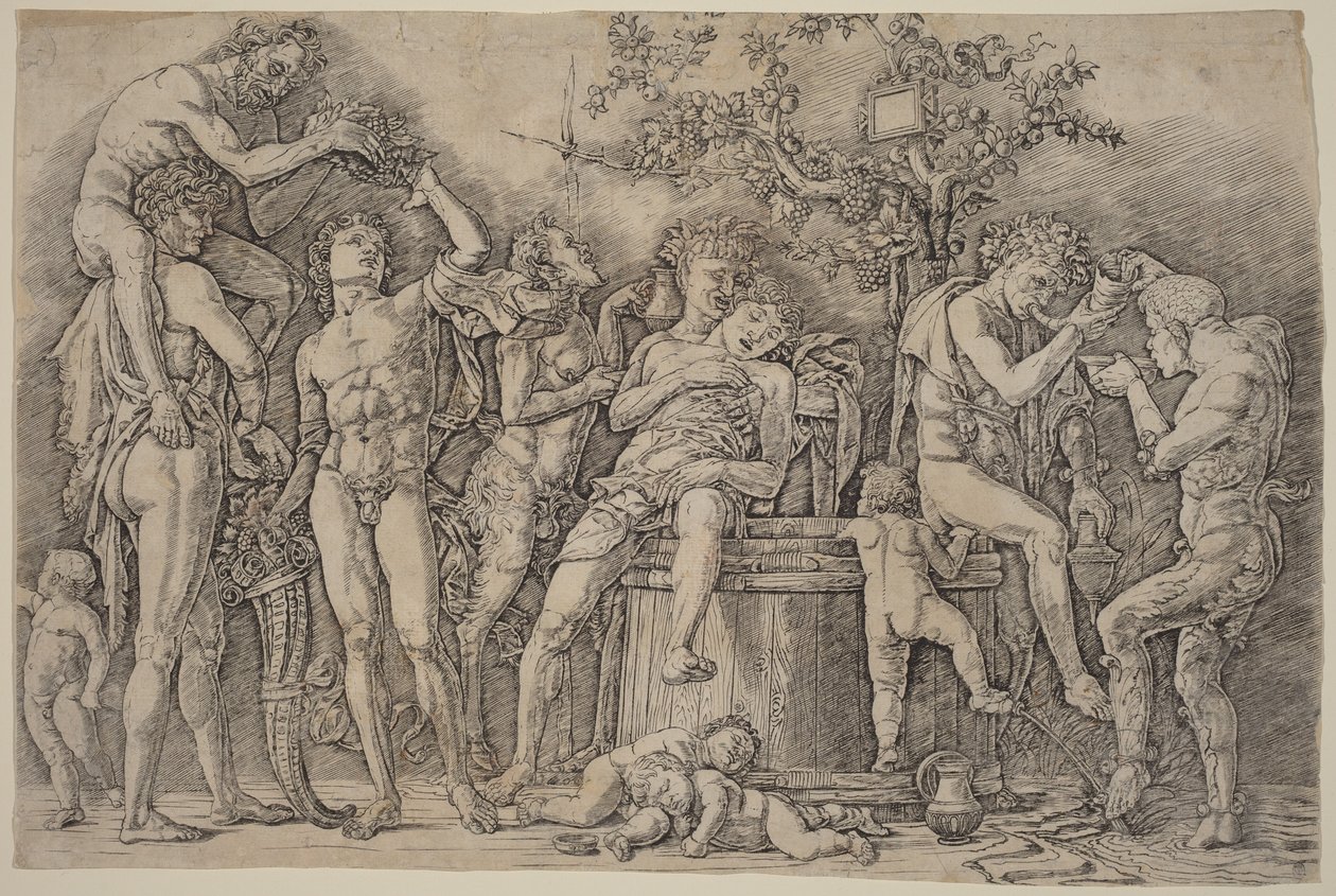 Bacanal com uma cuba de vinho de Andrea Mantegna