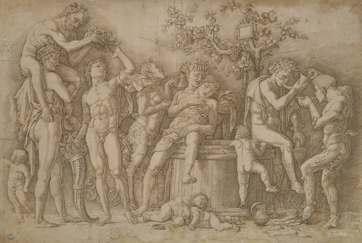 Bacanal com o barril de vinho, 1470-90 de Andrea Mantegna