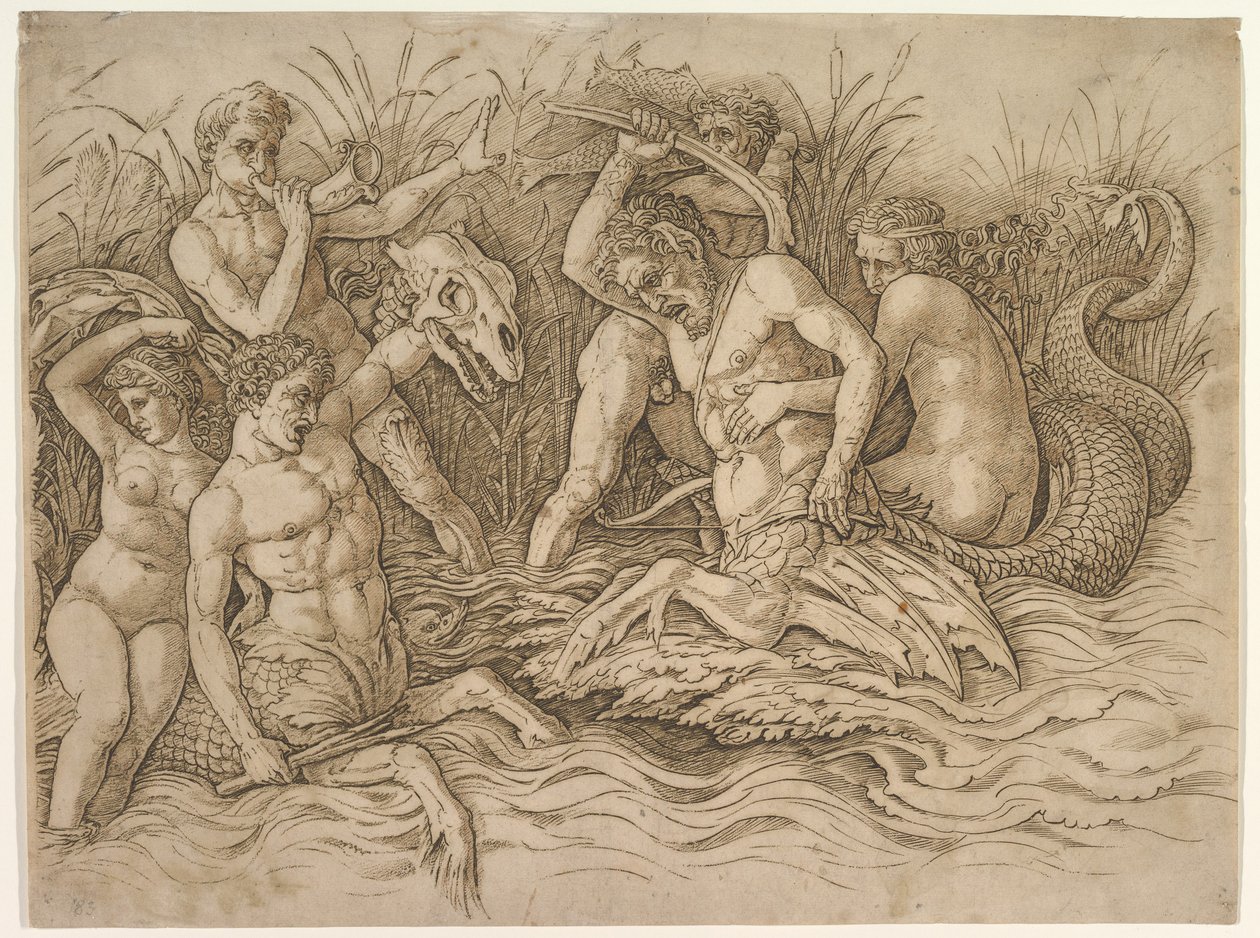 Batalha dos Deuses do Mar (parte direita do friso) de Andrea Mantegna