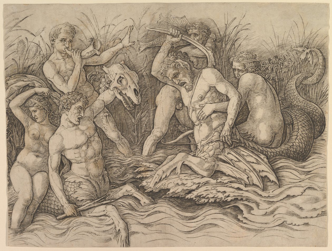 Batalha dos Deuses do Mar (parte direita do friso) de Andrea Mantegna