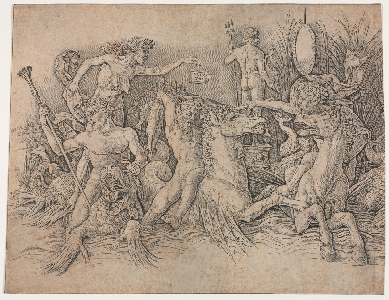 Batalha dos Deuses do Mar - parte esquerda de Andrea Mantegna