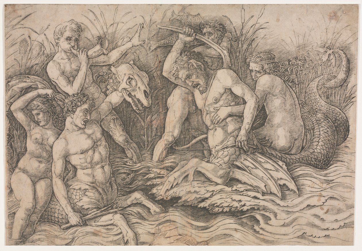 Deuses da Batalha dos Mares - porção direita, c. 1485-88. de Andrea Mantegna