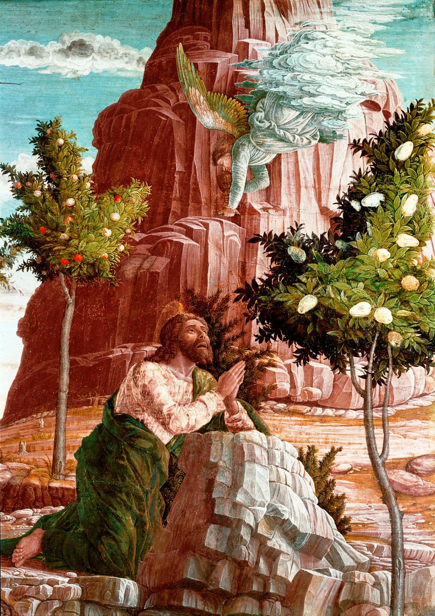 Cristo reza no Jardim das Oliveiras. Detalhe. Predelle do retábulo de San Zeno de Verona. Pintura (tempera) sobre madeira de Andrea Mantegna (1431-1506) de Andrea Mantegna