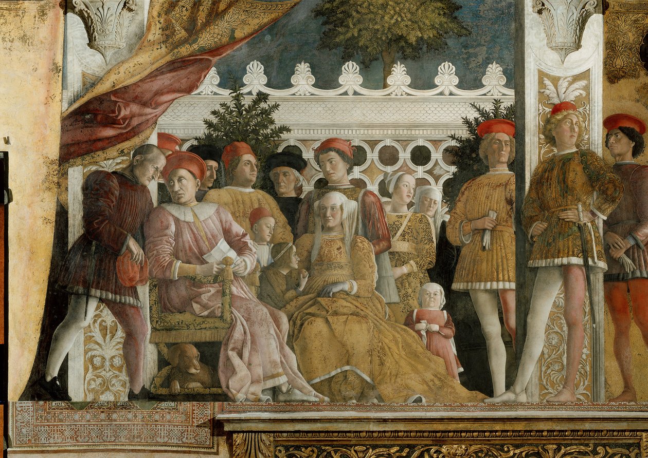 Corte de Gonzaga Fresco na Camera degli Sposi no Palazzo Ducale em Mantua, 1474 de Andrea Mantegna