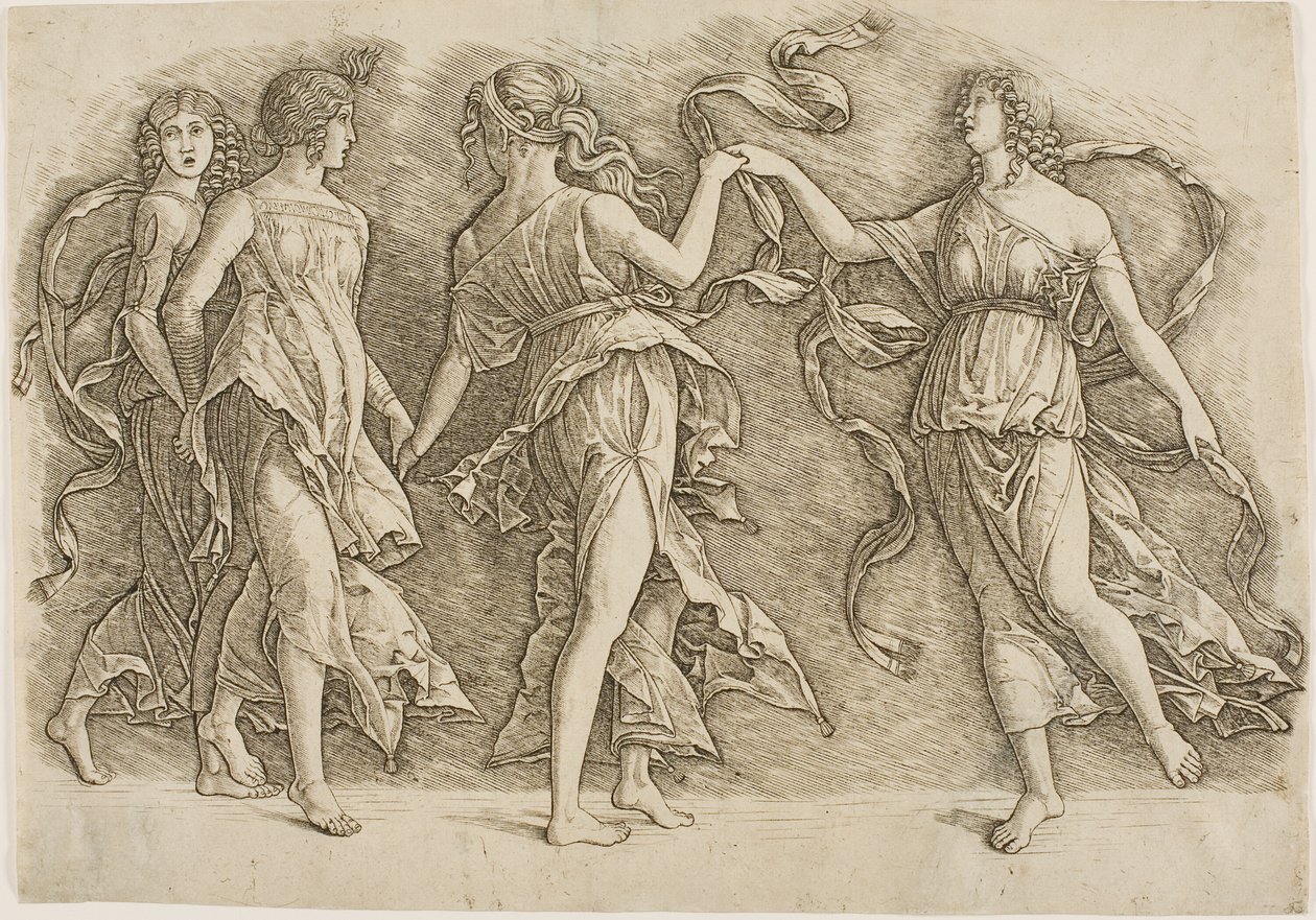 Quatro mulheres dançando de Andrea Mantegna