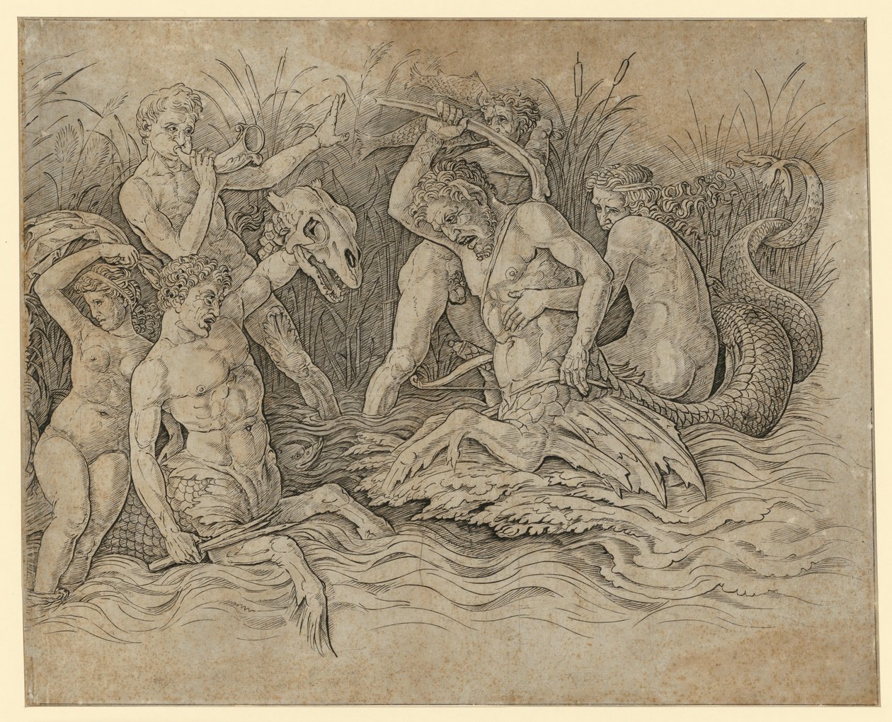 Combate dos deuses do mar de Andrea Mantegna