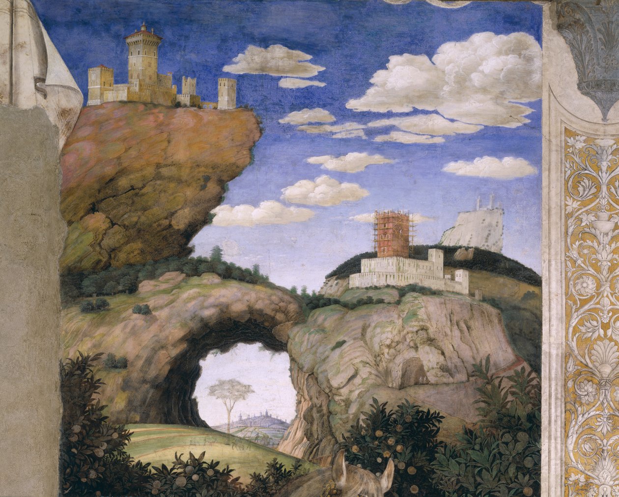 Paisagem com um castelo, da Câmara degli Sposi ou Camera Picta, 1465-74 (afresco) de Andrea Mantegna