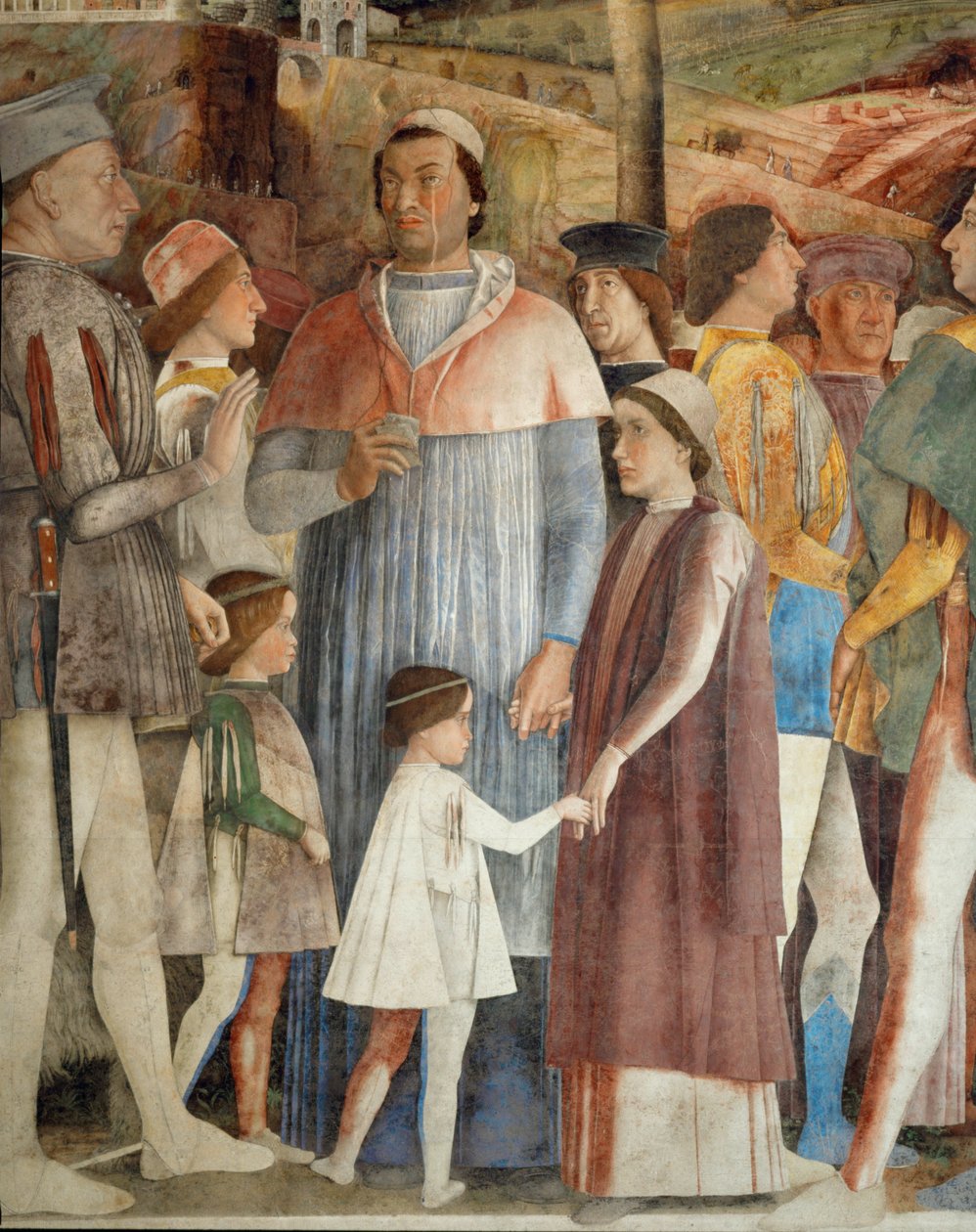 Lodovico Gonzaga aguarda o regresso de Roma do seu filho, o Cardeal Francesco Gonzaga (fresco) de Andrea Mantegna