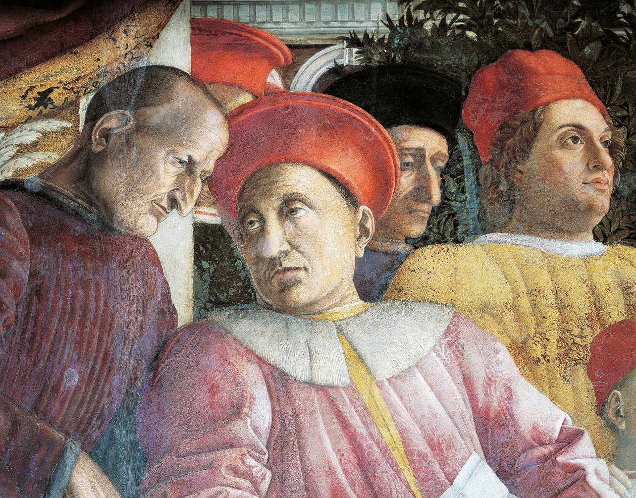 Ludovico Gonzaga e o conselheiro Marsilio Andreasi, detalhe do Court Wall de Andrea Mantegna