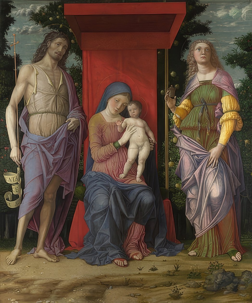 Madonna e Criança, João Batista e Maria Magdalena. Provavelmente 1490-1505 de Andrea Mantegna
