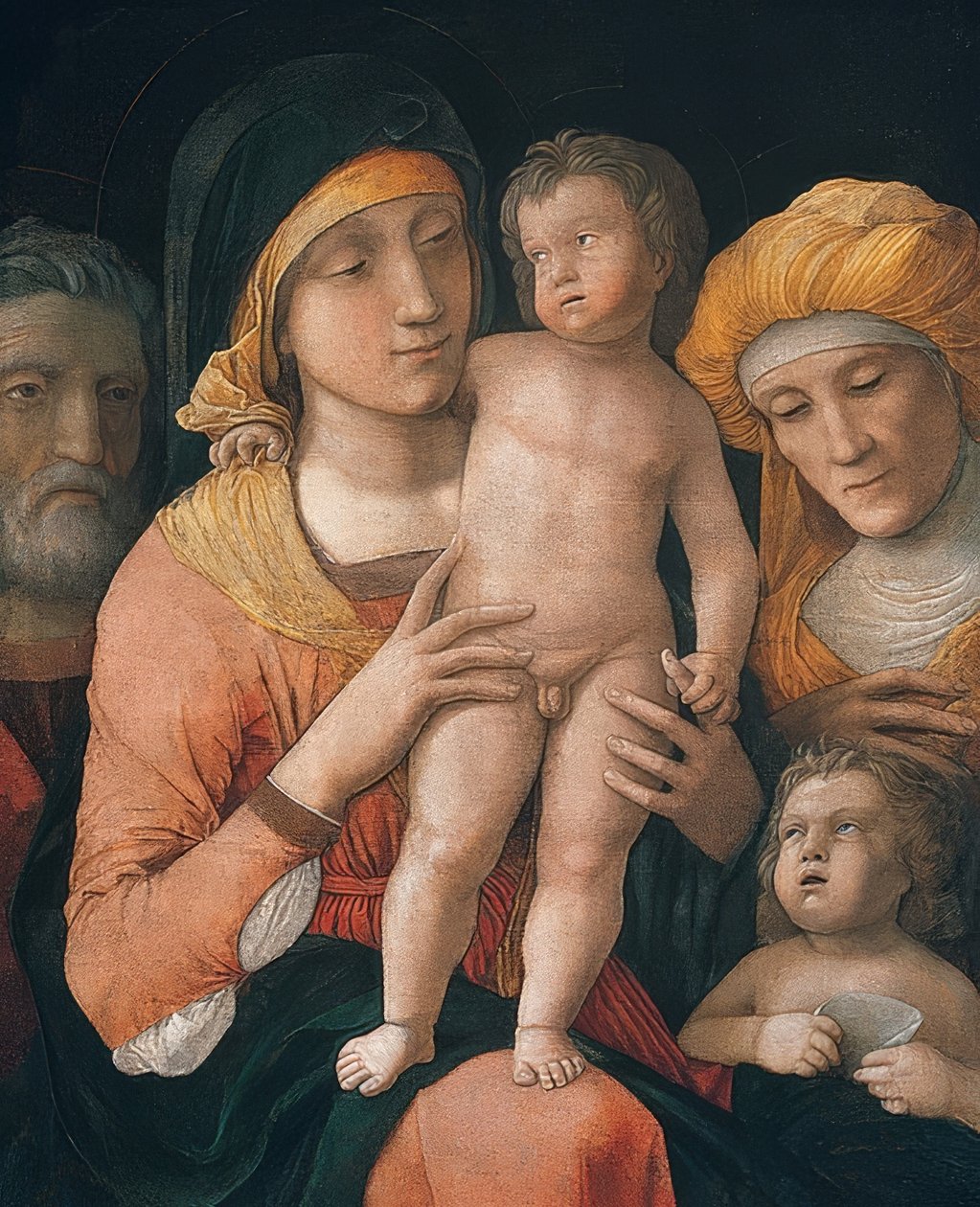 Madonna e Criança com Santos Joseph, Elisabeth e St. John. Por volta de 1485-88 de Andrea Mantegna