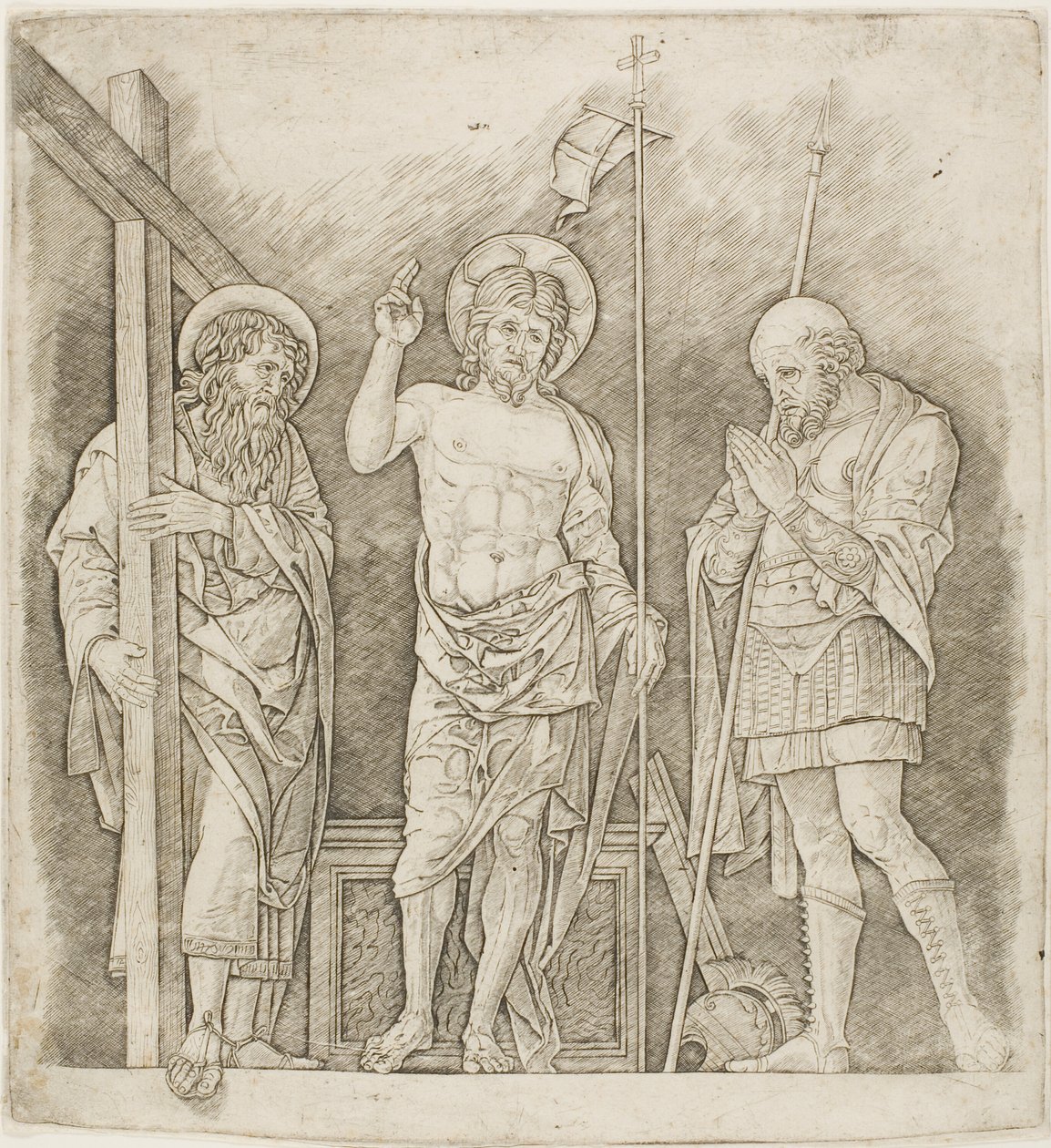 Cristo ressuscitado entre santos André e Longinus de Andrea Mantegna