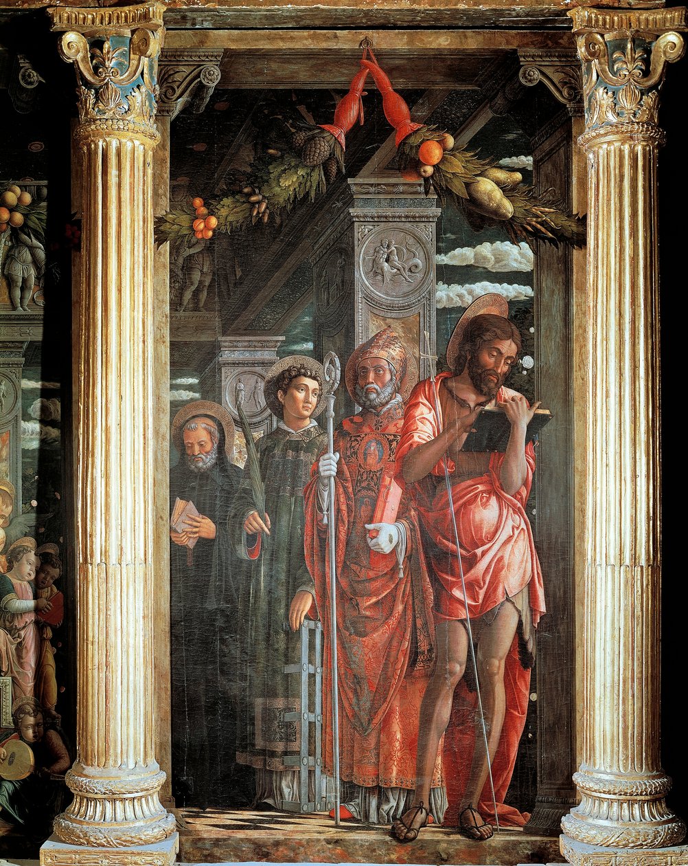 Santos João e Lourenço e dois Santos, detalhe do Altar de San Zeno de Andrea Mantegna